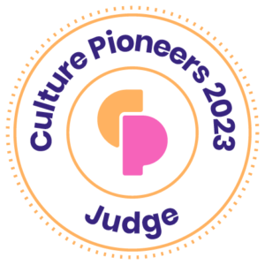 Culture Pioneer 2023 Judges badge with CP logo in the middle